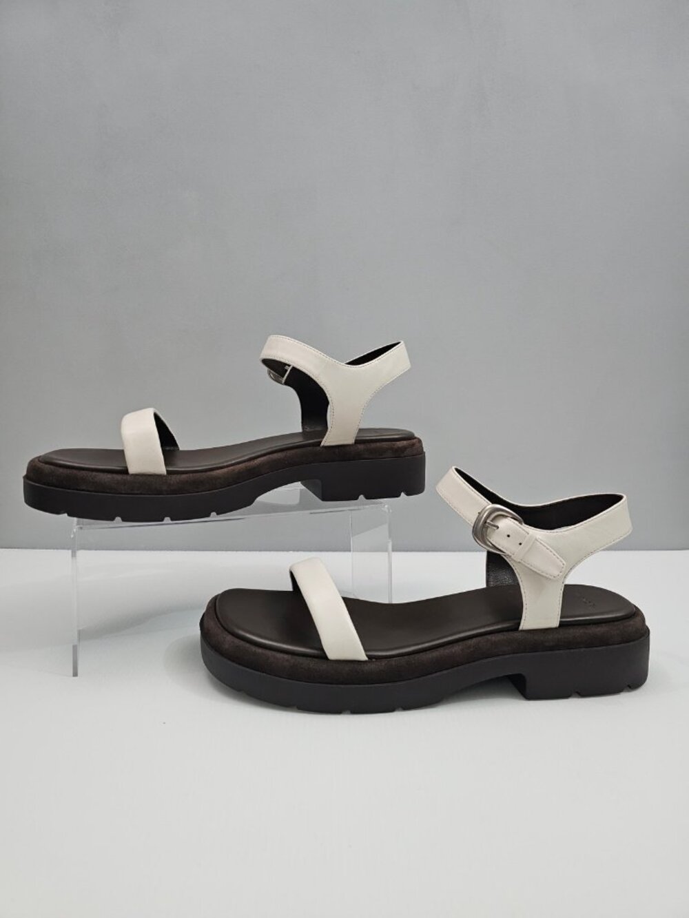 Vince Heloise Platform Sandal Womens 11 White Brown Leather Ankle Strap Lug Sole - Picture 2 of 14